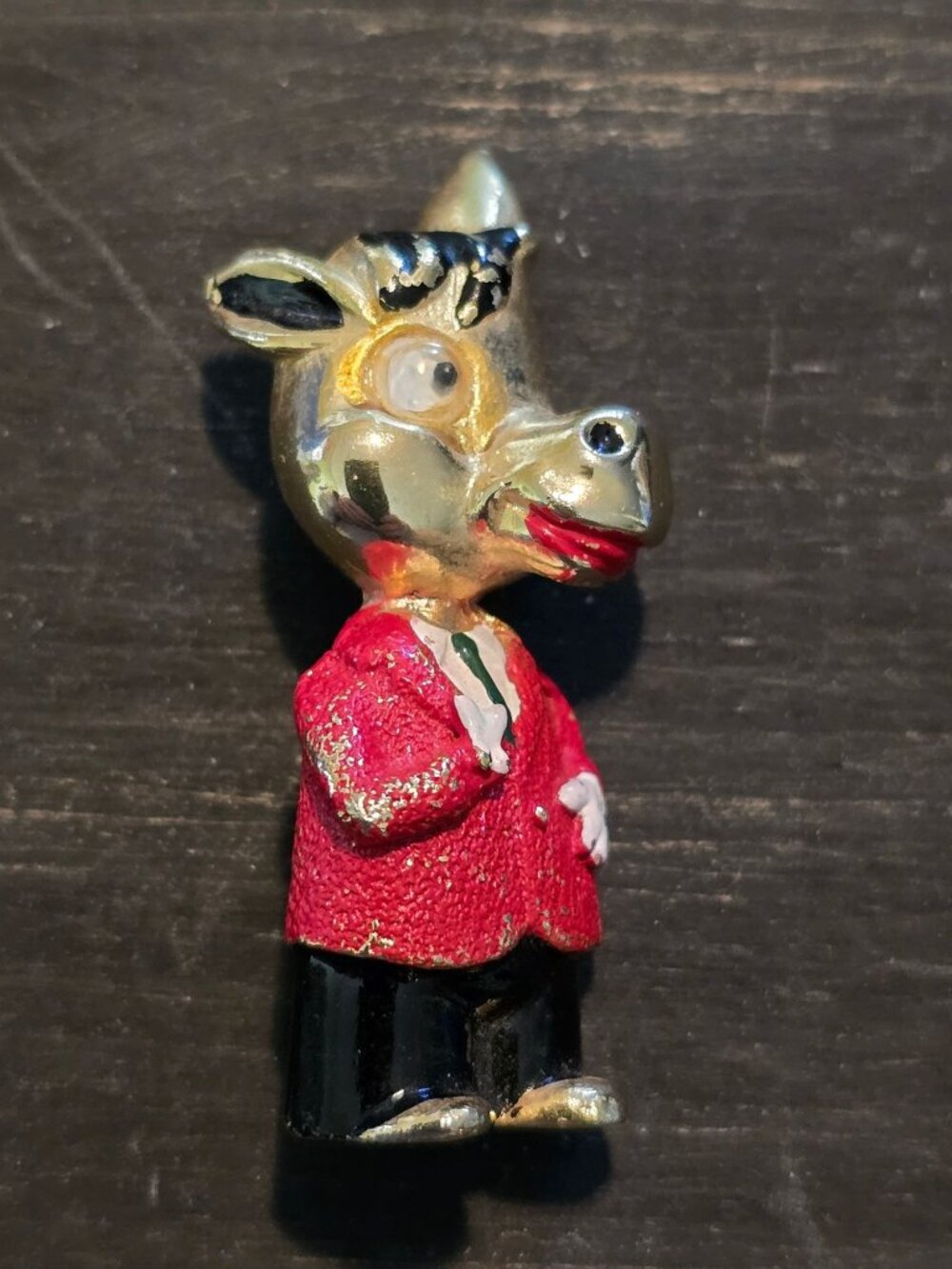 Vintage 1950s Donkey Mule Democratic Party Googly Eye Tuxedo Brooch, RARE!, 1.5"